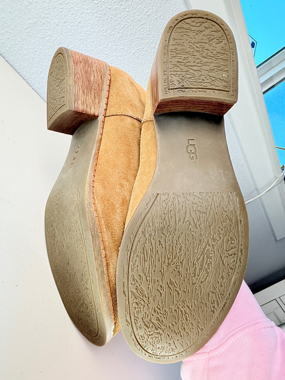 UGG Suede Ankle Boots Womens 11 Tan Block Heel Comfort Booties Winter Boots Cute - Picture 10 of 15